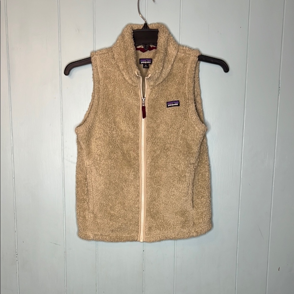 Patagonia Tan Fleece Vest with Stand-Up Collar